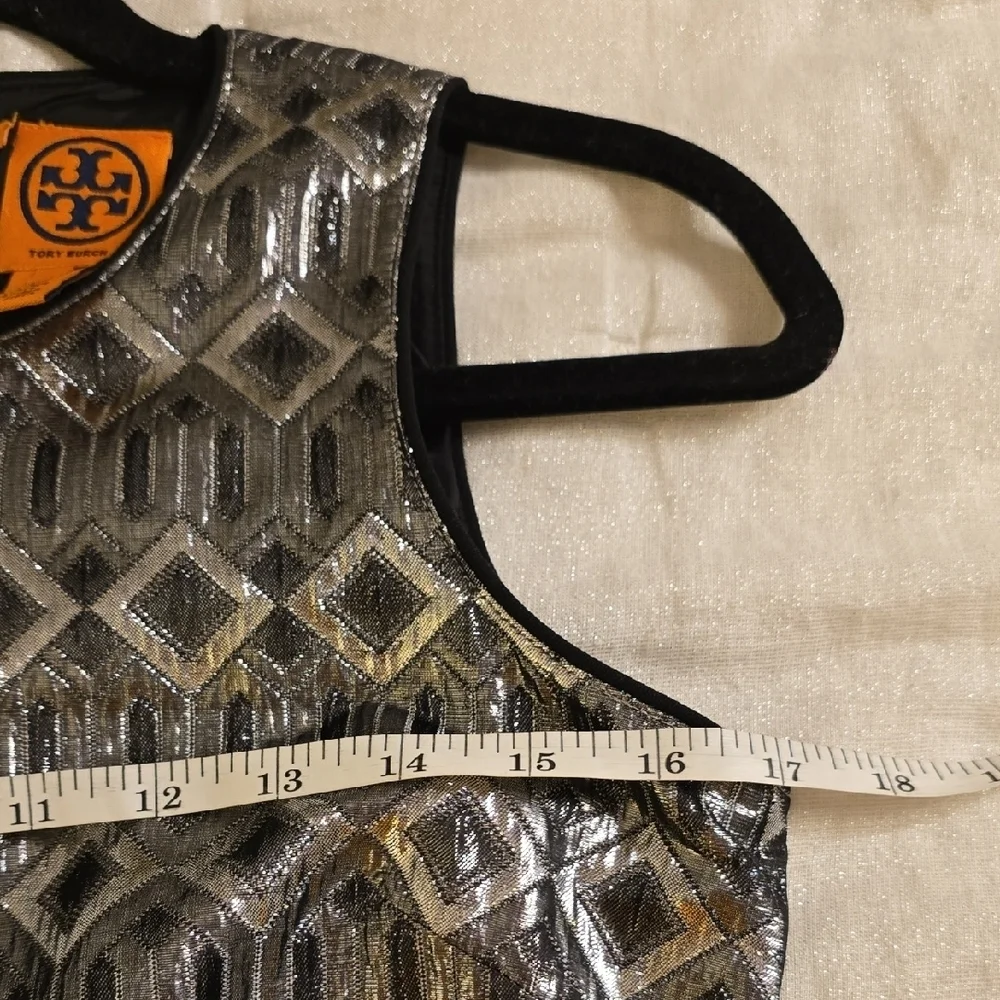 Tory Burch Metallic Silver and Black Mini Dress EUC